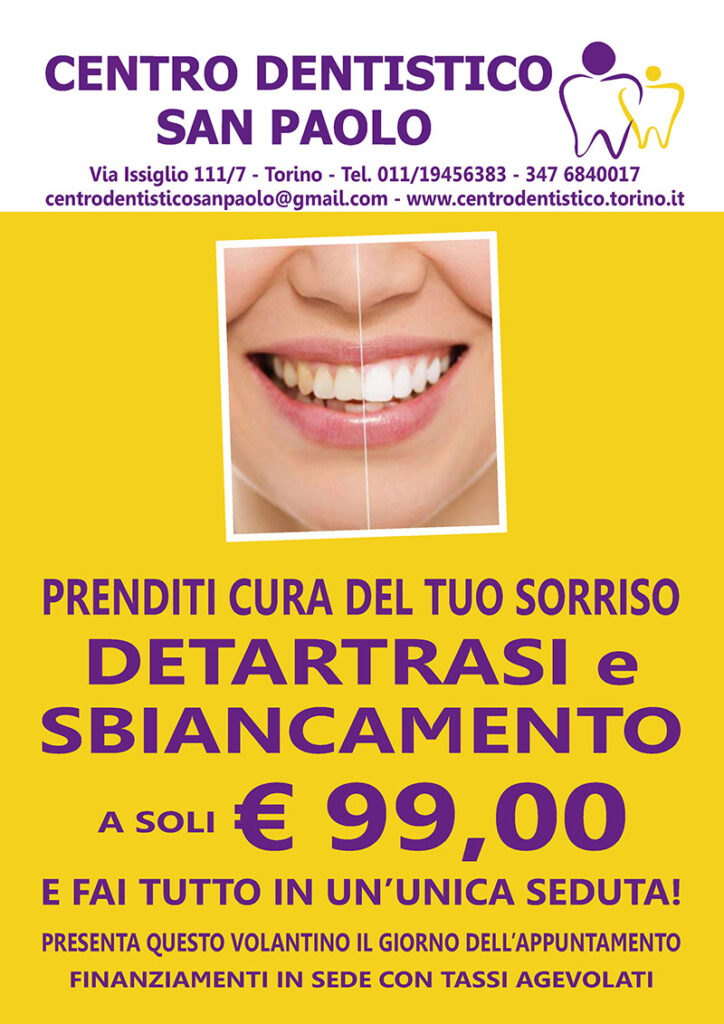 Promozione Centro Dentistico San Paolo Torino per Detartrasi e sbiancamento